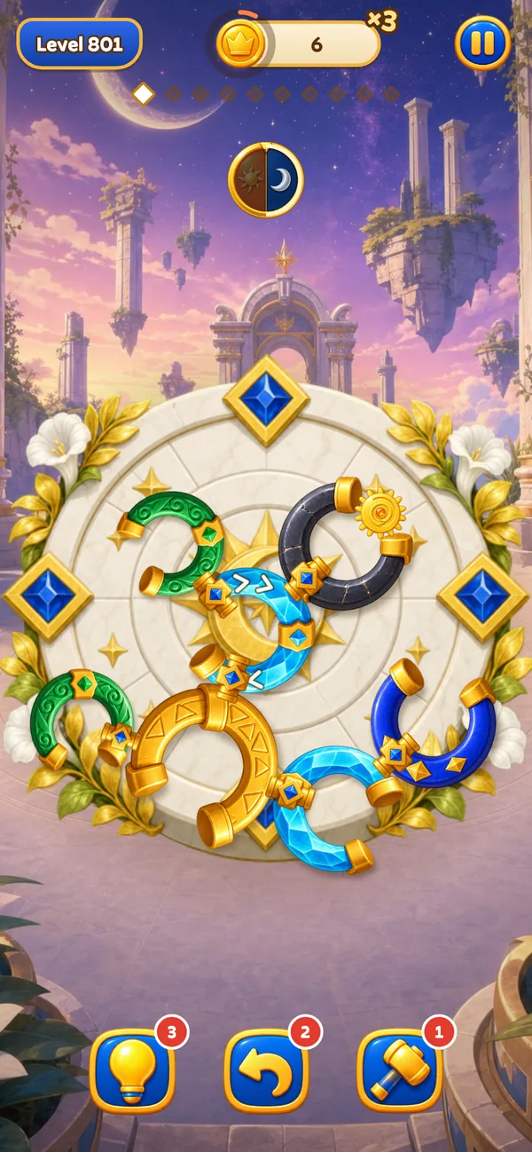 A white marble seal with a sun and moon dial in Celestial Ruins