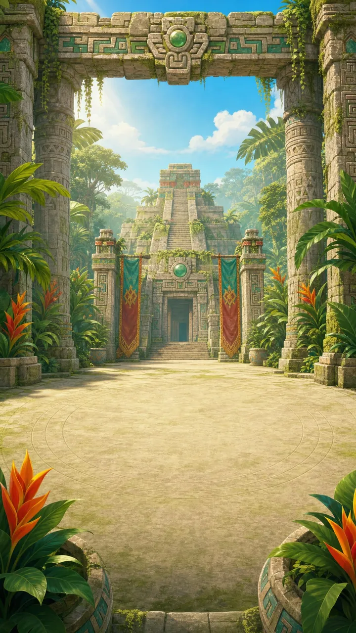 Maya world: a stepped pyramid rising through jungle